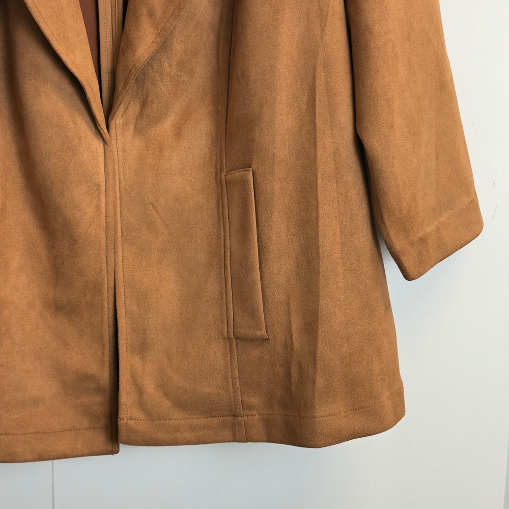 NYCC New York Clothing Co Faux Suede Open Front Jacket Camel Brown Womens 1X - Picture 5 of 7
